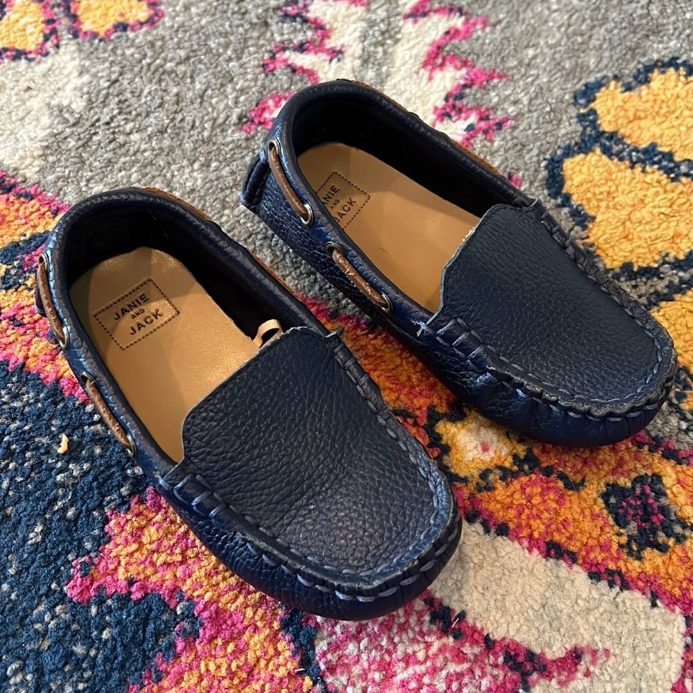 Janie and Jack Navy leather driving loafer toddler size 8